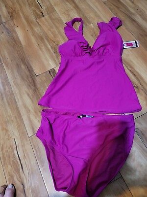 #ad $118 DKNY Womens Ruffle Plunge Tankini Swimsuit 2 Piece XS S M L XL XXL Pink