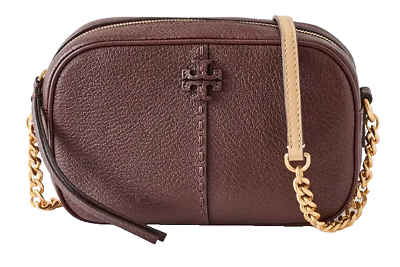 #ad AUTH NWT TORY BURCH McGraw Camera Textured Pebbled Leather Crossbody In Wine