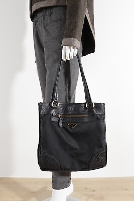 #ad Prada Nylon Leather Black Tote Bag