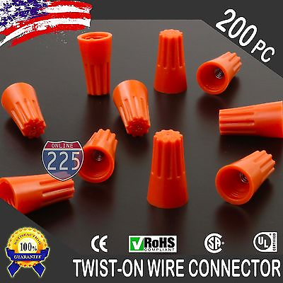 #ad 200 Orange Twist On Wire Connector Connection nuts 22 14 Gauge Barrel Screw