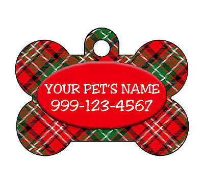 Plaid Custom Christmas Themed Pet Id Dog Tag Personalized for Your Pet $12.97