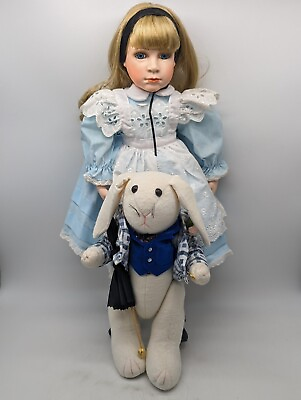 #ad 23quot; Alice In Wonderland Porcelain Doll White Rabbit Morgan Brittany Collection