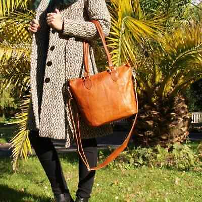 #ad Pure Handmade Brown Leather Shoulder Bag For Women Attractive look Grocery Bag