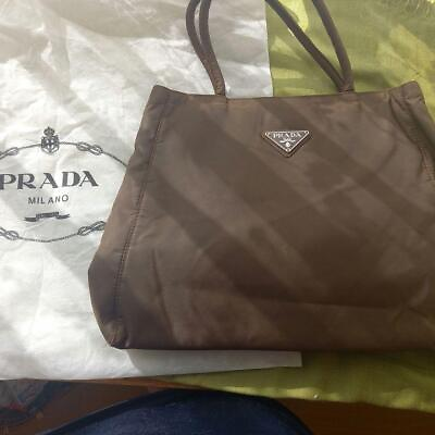 #ad PRADA Authentic 31.5 cm Tote Bag Women#x27;s Pocono Nylon Brown Color Made in Italy