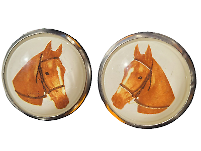 #ad Pair 2 of Horses Bridal Rosettes Buttons Featuring Horse Heads