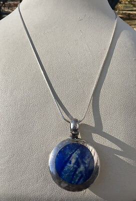 #ad 925 Sterling Silver Pendant blue with Chain Necklace 925 Italy