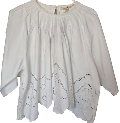 #ad NWT ANTHROPOLOGIE BY FLOWER THAT GIRL WHITE SCALLOPED EDGE 1 2 SLEEVE TOP SZ L