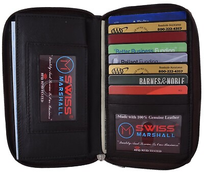 RFID Women#x27;s Double Zipper Credit Card ID Holder Premium Leather Wallet $17.98
