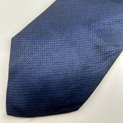 #ad Van Heusen Mens Tie Necktie Blue Solid Woven Silk Classic Length