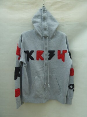 #ad K Full Zip Face Hoodie Men#x27;s Extra Large Grey Marl Flock Letters to sleeveamp;chest