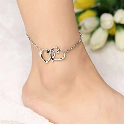 #ad Women Double Ankle Bracelet 925 Silver Anklet Foot Jewelry Girl#x27;s Beach Chain US