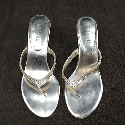 #ad Women#x27;s Rebecca Blue heel Sandals size 8.5 straps casual gold Silver diamonds