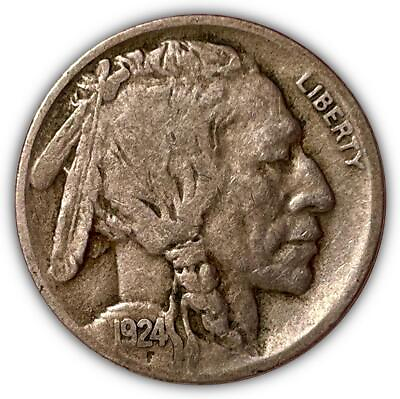 #ad 1924 D Buffalo Nickel Choice Very Fine VF Coin #5042