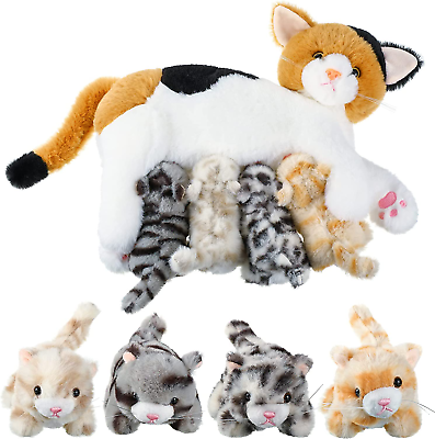 #ad Nurturing Cat Stuffed Animal with Plush Kittens for Girls and Boys Plushy Kitty