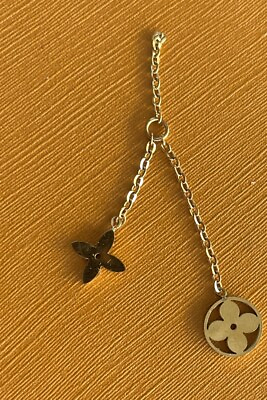 #ad Louis Vuitton Gold Zip Pull 2pc tiny 8mm With Chain 8mm Flower