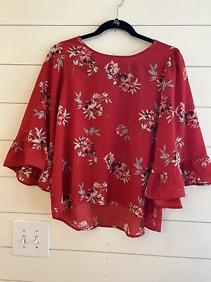#ad HAYDEN Los Angeles Shirt Sz L Red Floral Gorgeous