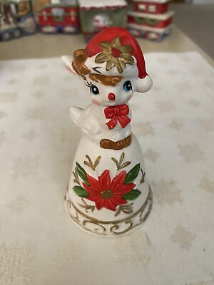 #ad Vintage Napcoware Japan Cute Reindeer Christmas Bell