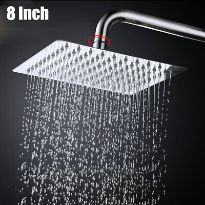 #ad 8quot; Square Shower Head Rainfall Top Sprayer Chrome Stainless Shower Faucet