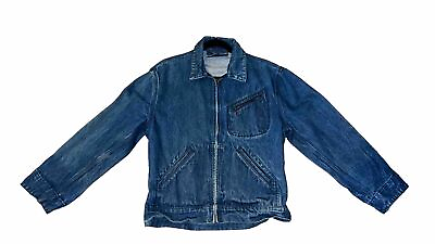 #ad Ralph Lauren Jacket Mens Medium Zip Up Jean Denim Bomber Blue Vintage