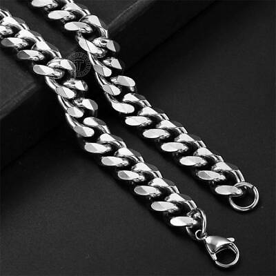 #ad Silver Chain Cuban Curb Jewelry DIY Men Women Necklace Stainless Steel