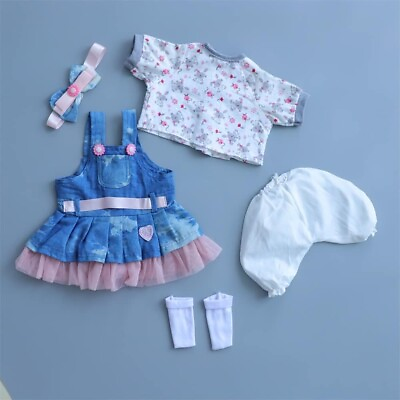 #ad Denim Skirt 5pcs Set Reborn Baby Doll Clothes for 17 22 Inch Newborn Baby Doll