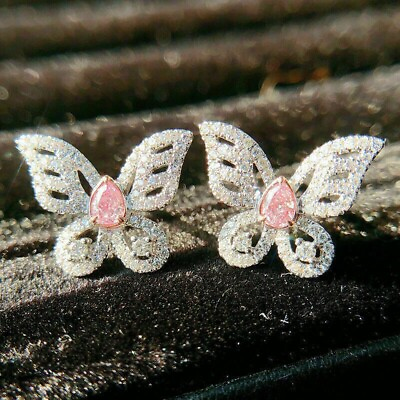 #ad 2Ct Pear Cut Pink Sapphire Push Back Women#x27;s Stud Earrings 14k White Gold Finish