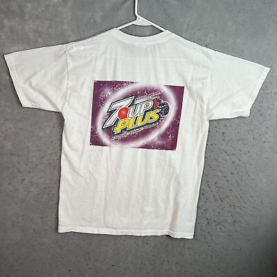 #ad Vintage 90s 7 Up Plus Mixed Berry Soda Drink T Shirt Adult Large White Mens