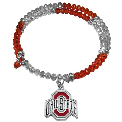 #ad Ohio Buckeyes Crystal Memory Wire Bracelet w Charm NCAA Licensed Jewelry