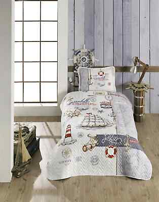 #ad 100% Cotton Ship Bedding Twin Size Bedspread Coverlet with Pillowcase Sham