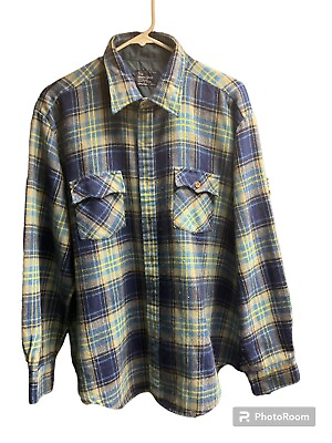 #ad JCPenney The Mens Shop Blue Plaid Flannel 100% Acrylic Mens XLARGE Button Up