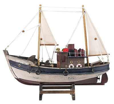 #ad SAILINGSTORY Wooden Fishing Boat Model Sailboat Decor Ship Model Distressed F...