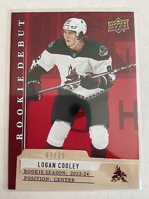 #ad Logan Cooley 2023 24 Upper Deck UD Rookie Debut Red Parallel RC Card #47 99