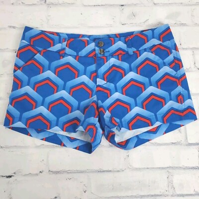 #ad Loudmouth Golf Shorts Womens 8 Blue Red Geometric 2.5quot; Inseam Outdoor Casual