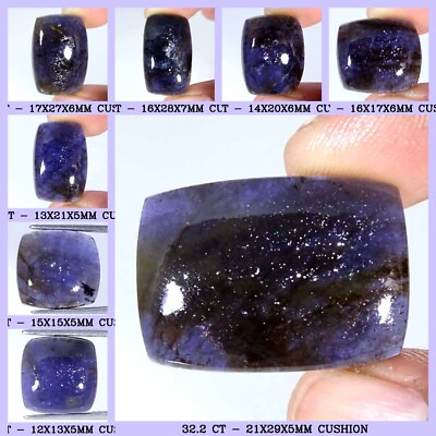 #ad Unheated African Blue Iolite Sunstone Loose Gemstone Cushion Cabochon Natural