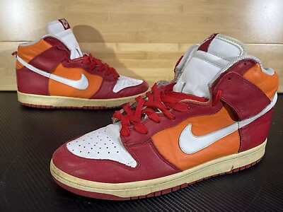 #ad 2007 Nike Dunk High Red Orange Blaze Sz 12