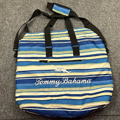 #ad Tommy Bahama Insulated Lined Cooler Tote Beach Bag Striped Logo Shoulder Strap