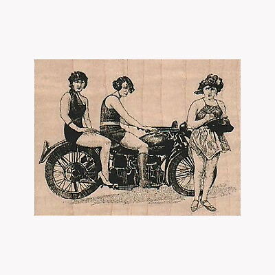 #ad Mounted Rubber Stamp Ladies by Motorcycle Retro Ladies Motorcycle Ladies