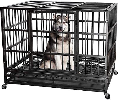 #ad 48 inch XXL Heavy Duty Indestructible Dog Crate Dog Cage Kennel Crate and Pl...