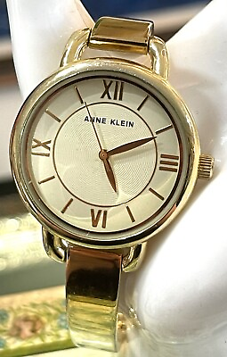 #ad Anne Klein AK 2796 Gold Tone Metal Bracelet Band Round Cream Dial Watch
