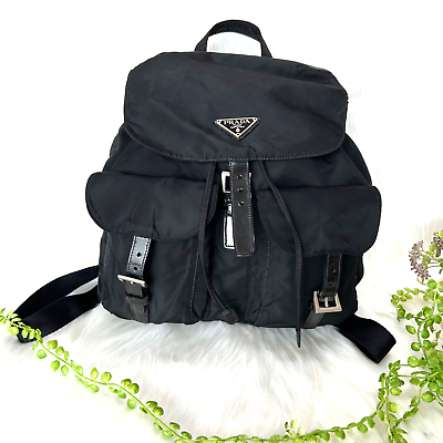 #ad PRADA Unisex Tessuto Backpack Nylon Black Auth