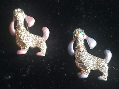 #ad PAIR Crystal Jeweled Dogs On Silver Tone Brooch Pin Swarovski Crystals