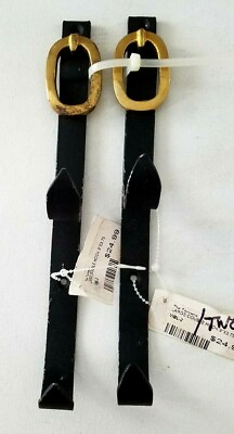 #ad A PAIR Made In Italy` 9quot; Iron amp; Brass BRIDAL STRAP WALL DOUBLE HOOKS W Tags