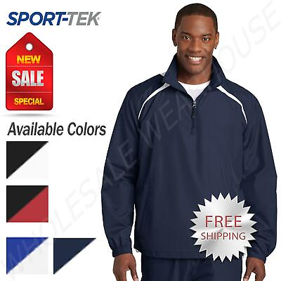 #ad Sport Tek Mens Windbreaker 1 2 Zip Front Slash Pockets Wind Shirt JST75