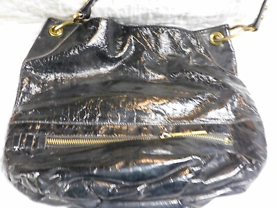 #ad ORYANY QVC LARGE BLACK HOBO PURSE GLAZED EXTRA LARGE BRASS ACCENTS NEW WITH TAGS
