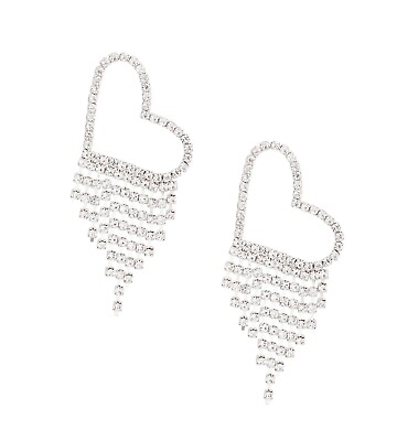 #ad Gorgeous Clear Rhinestone Fringe Heart Earring Stud Dangle Women Wedding Jewelry