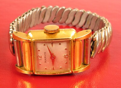 #ad VINTAGE MARVIN GOLD TONE WOMENS MECHANICAL WATCH CLASSY FOR REPAIR