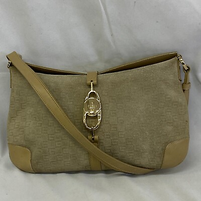 #ad Auth Gucci Shoulder Bag GG Pattern Beige 0014147 Suede Leather From Japan 231219