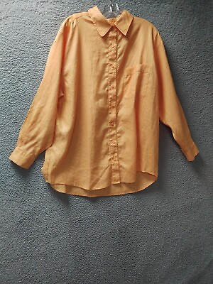 #ad Westbound II Shirt Womens 1XL Orange 100% Linen Button Up Tunic Blouse Top 1083