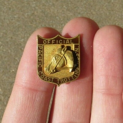 #ad Gold Metal Pin Back Badge PACIFIC COAST TROTTING Association California