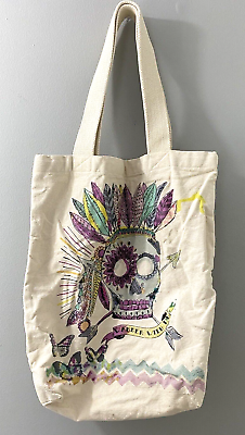 #ad Shoulder Tote Bag Colorful Sugar Skull Design Travel Beach Bag “wander With Us”